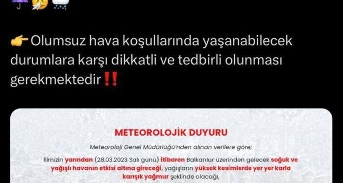 Valilikten kuvvetli fırtına ve sağanak yağış uyarısı