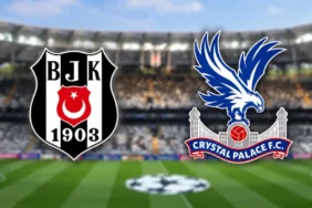 Beşiktaş-Crystal Palace - Beşiktaş ve Crystal Palace logoları stadyum zemininde